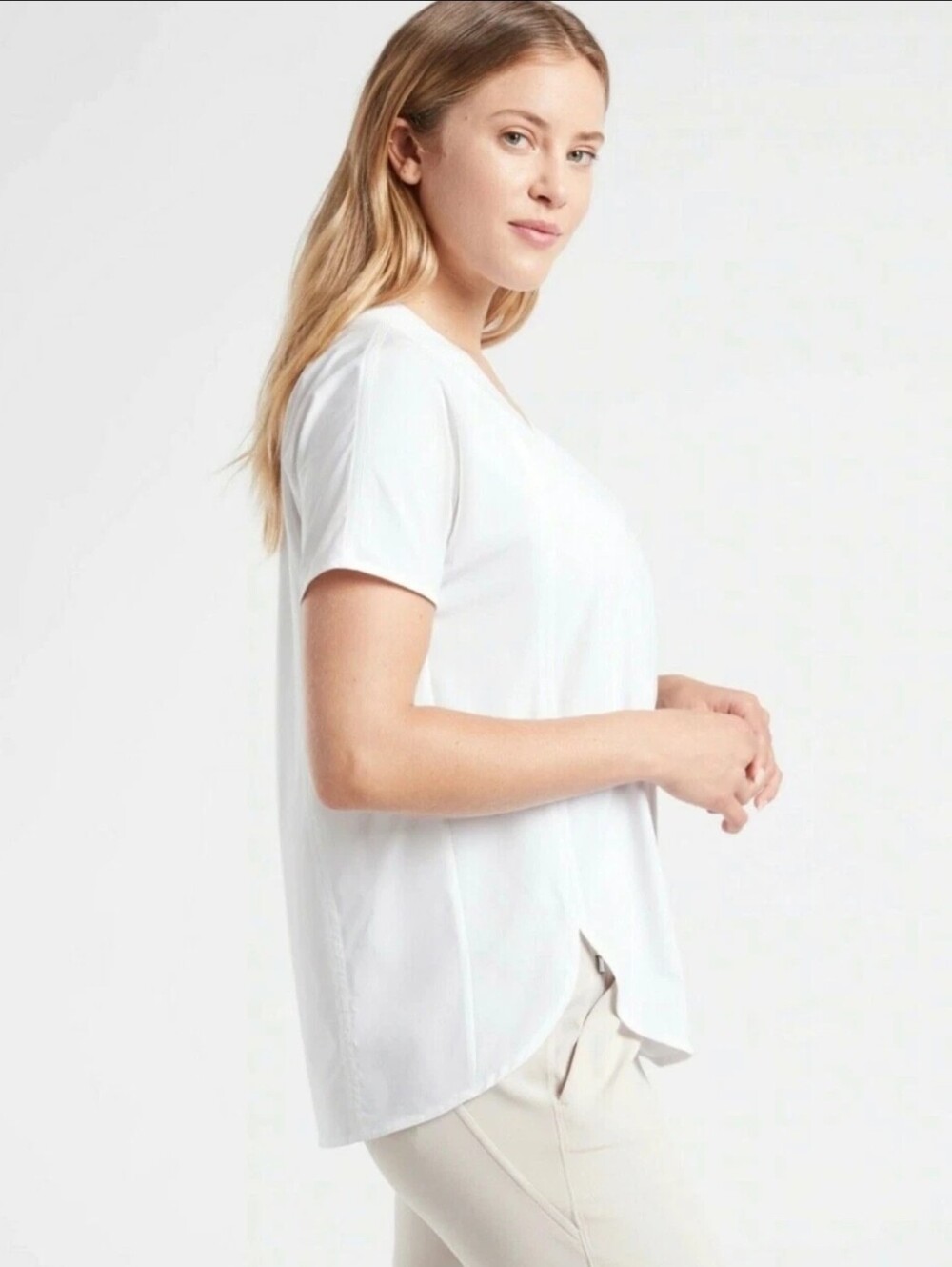 Athleta Zephyr V-Neck Tee White Size Medium NWT - Picture 3 of 11
